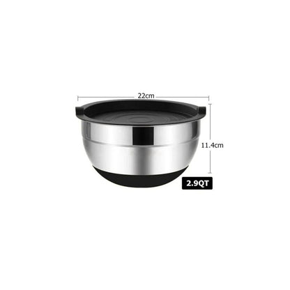 Silicone base thickened with lid cooking basin anti slip salad mixing bowl stainless steel egg beater bowl for kitchen baking