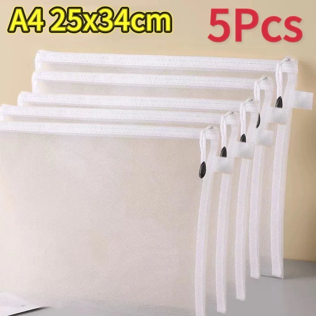 1-12pcs Mesh Zipper Pouch Student Waterproof Zip File Bag Makeup Bag School Office Supplies Miscellaneous Storage Organizer