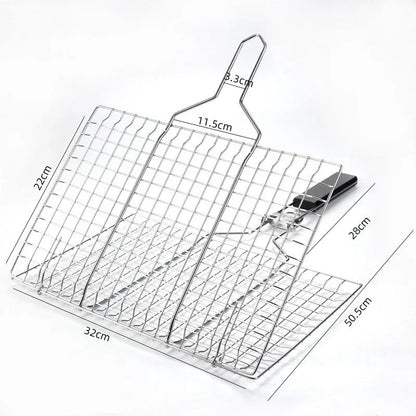 Grill fish basket, collapsible portable stainless steel grill basket with detachable handle and storage bag