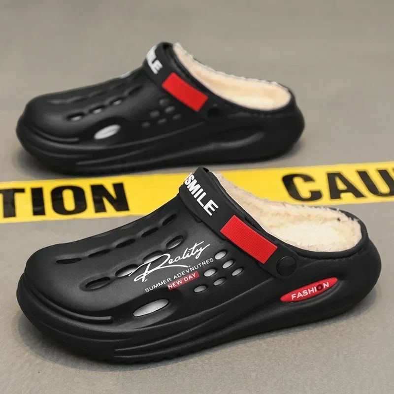 Men Cotton Slippers Winter Warm Furry Clogs Soft Indoor Bedroom Cotton Shoes EVA Fluff Slides Casual Comfortable Plush