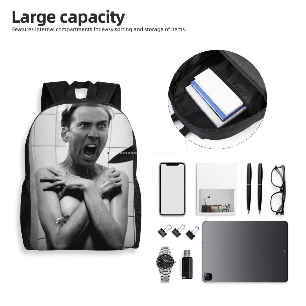 Custom Nicolas Cage Meme Laptop Backpack Women Men Basic Bookbag for College School Student Funny Bags