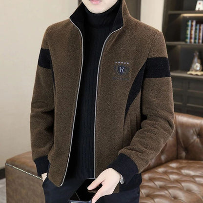 High End Splicing Men's Woolen Coat Winter Thick and Warm Wool Blends Jacket Fashion Casual Social Standing Collar Overcoat 4XL