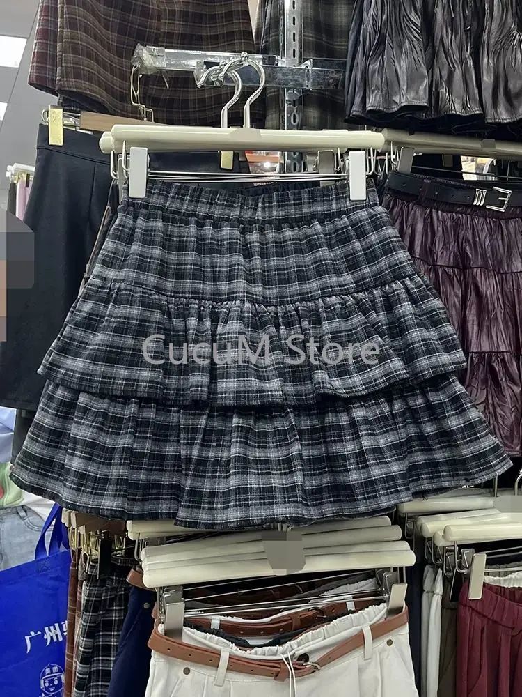 Japanese Y2k Cute Ruffled Plaid Skirt Punk Rock Subculture Cake Skirts Japanese Preppy Style Casual New 2025 Women Skirts