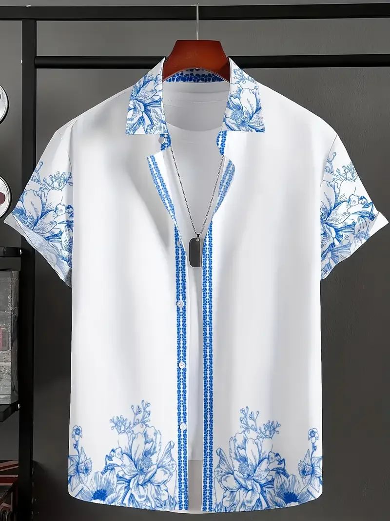 Summer Hawaiian Vintage Floral Print Men's Short Sleeved Women's Blouses Beach Shirts Lapel Casual Button Shirt Men Clothes
