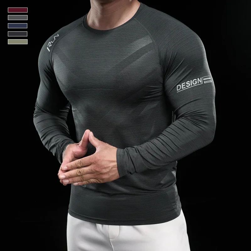 Men Running T-shirt Jogging Tracksuit Athletic Shirt Compression Long Sleeves Sport Tees Gym Fitnes Muscle  Shirt Men's clothing
