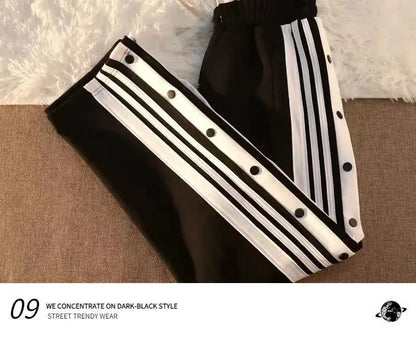 Women's Casual Side Stripe Split Pants Loose Wide Leg Comfortable Slimming Sports Trousers Trendy Ins Style Elastic Waist