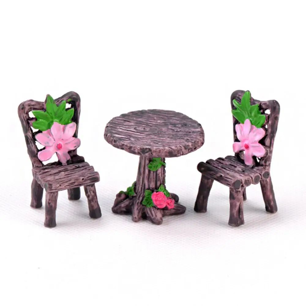 1SET Doll House Miniature Bench Stools White Chair Cute Fairy Garden Gnome Moss Terrarium Bonsai DIY Craft Home Decoration