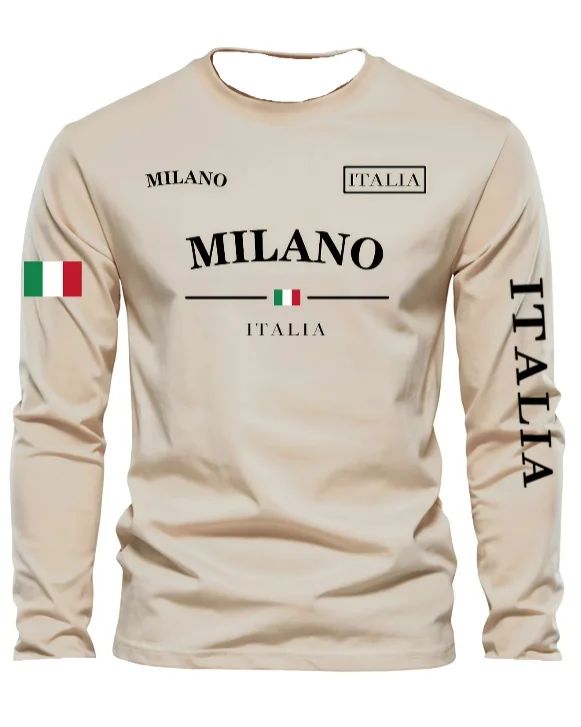 Camiseta Masculina Gola Redonda Esportes de Lazer ao Ar Livre Manga Longa Camisa de Outono Lavável na Máquina Versátil