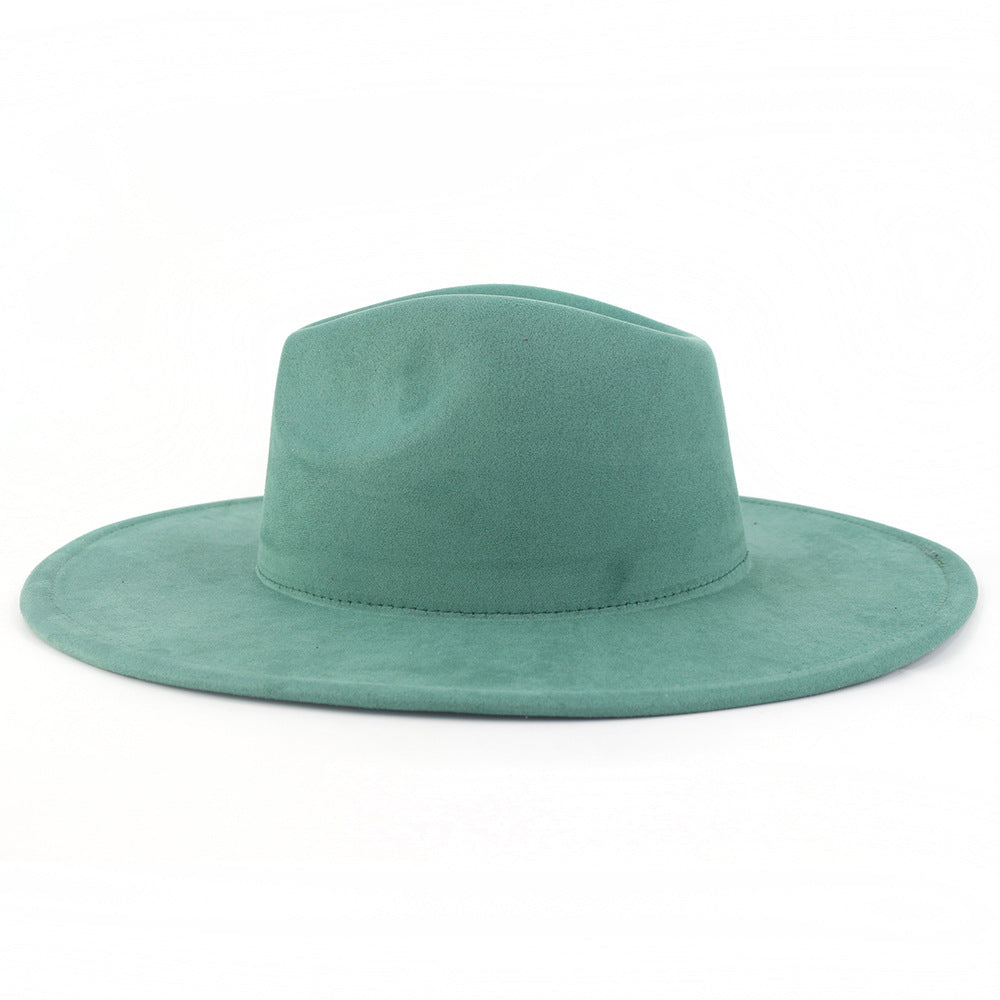 9.5 CM Big Brim Jazz Fedora Hats Men Suede Fabric Heart Top Felt Cap Women Luxury Designer Brand Party Green Fascinator Hats