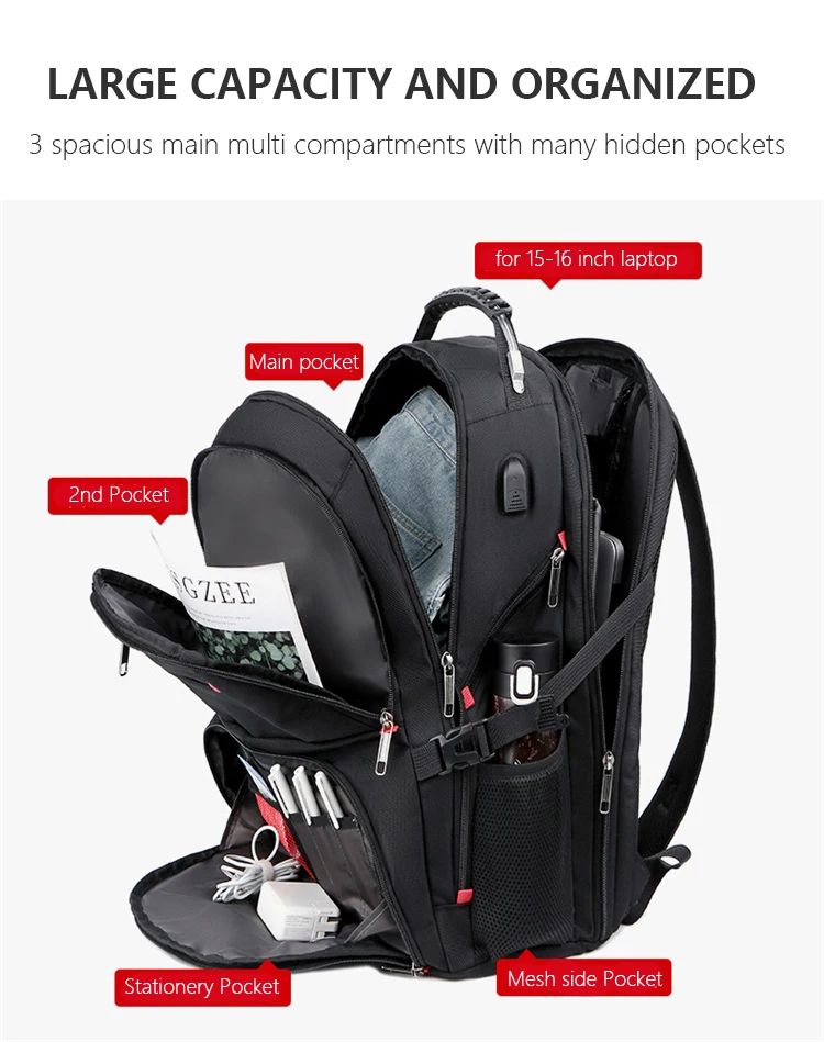 2025 Swiss-Multifunctional bags Durable 17 Inch Laptop Backpack, Travel Bag,College Bookbag,USB Charging Port,Water Resistant