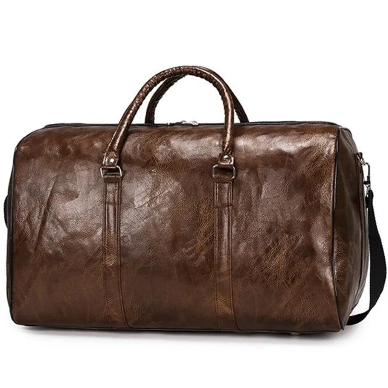 Bolsa de Viagem de Couro Grande Duffle Independente Bolsas de Fitness Grandes Bolsa de Mão Bagagem Bolsa de Ombro Preto Moda Masculina Zíper Pu 2024