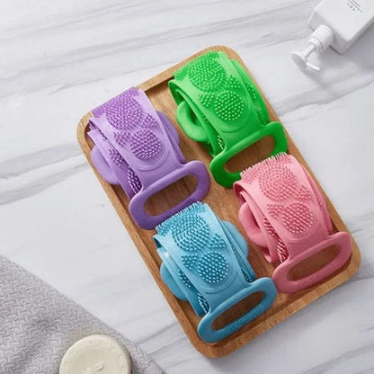 Esponjas corporais de silicone, escovas, toalhas de banho, esfoliantes, esfoliantes para as costas, massagem, cinto de banho, escovas estendidas para limpeza da pele