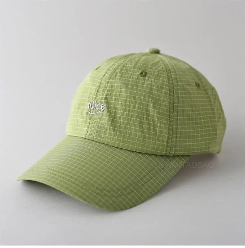 SS25 Korean Baseball Cap with Letter Embroidery & Gingham, Quick-Dry Minimalist Casual Unisex Hat for Daily Use