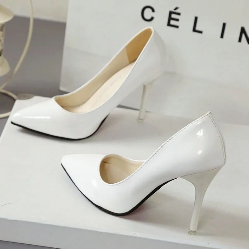 Pointed Toe Pumps Patent Leather Dress Women Shoes Red 8CM High Heels Boat Shoes Shadow Wedding Shoes Shoes for Wedding