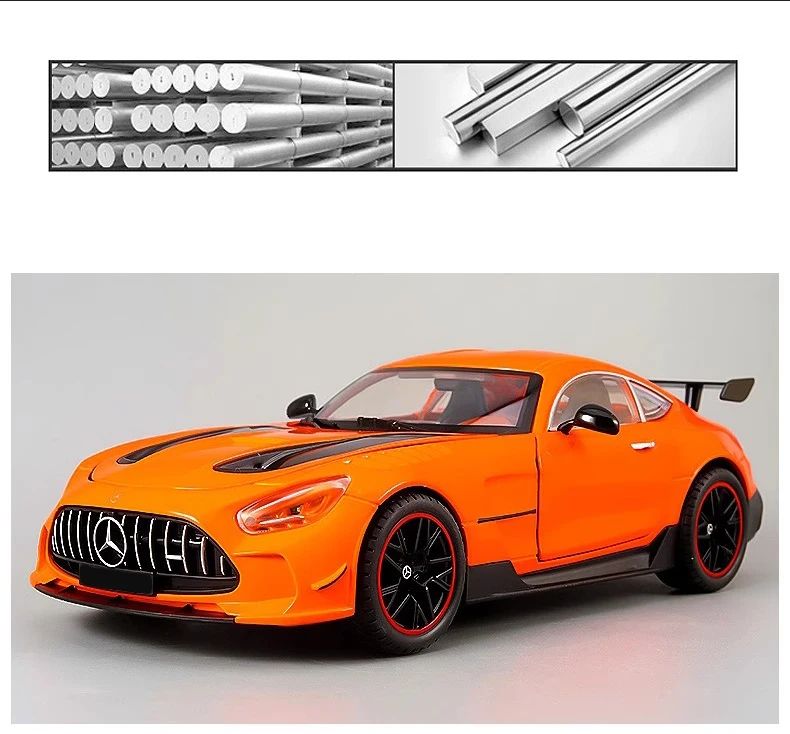 Grande 1:18 Mercedes Benz GTR Miniatura de Carro de Liga Leve Coleção Simulação Diecast Som e Luz Veículo Brinquedos Carro Para Presentes Infantis