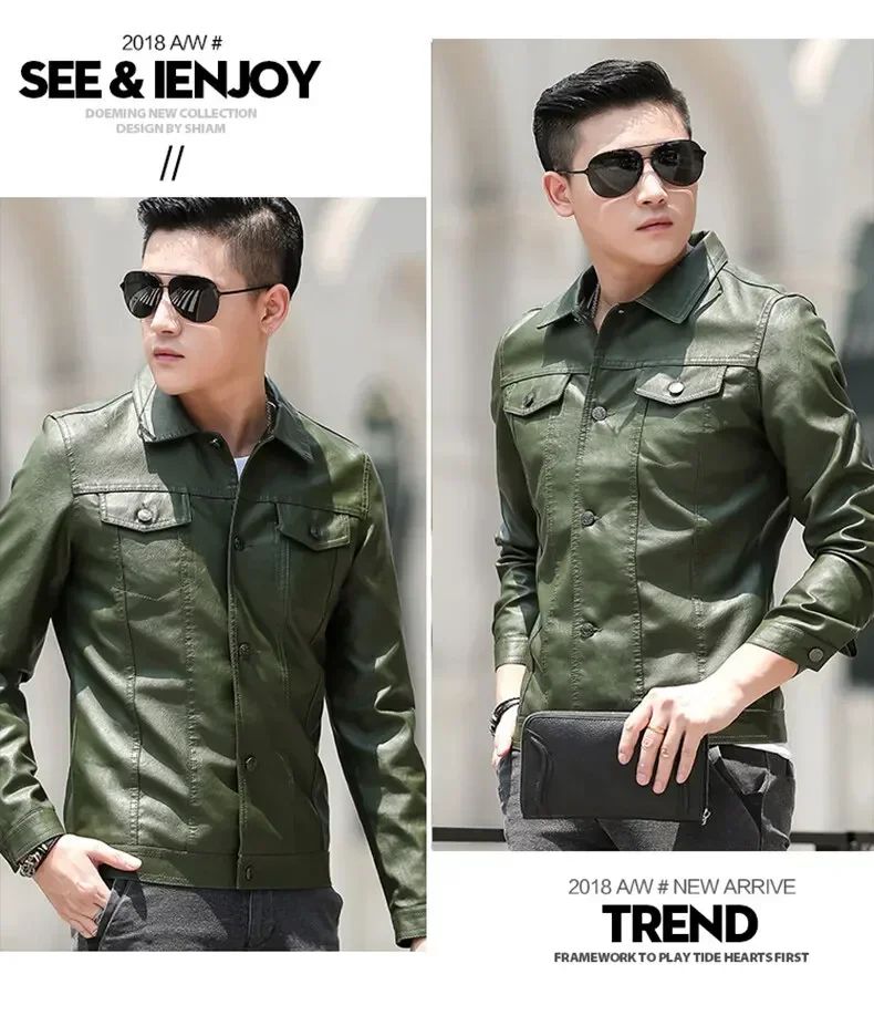 High Quality Men's PU Leather Jacket Male Slin Casual Jacket Korean Trend Slim Fit Handsome Youth Leather Coat Business Jackets