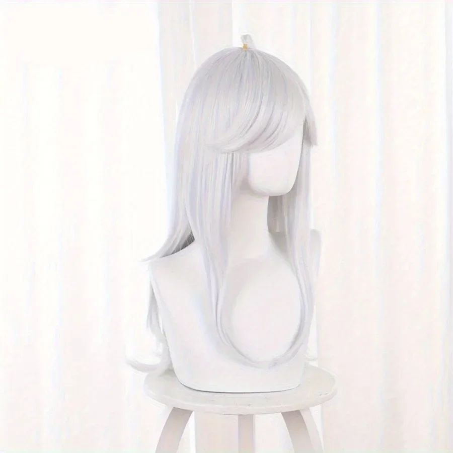 Anime Sumeru Cosplay Cyno Peruca Longa Prata Branca Halloween Cyno Cosplay Peruca Sintética Resistente ao Calor