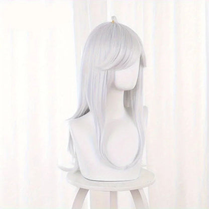 Anime Sumeru Cosplay Cyno Peruca Longa Prata Branca Halloween Cyno Cosplay Peruca Sintética Resistente ao Calor