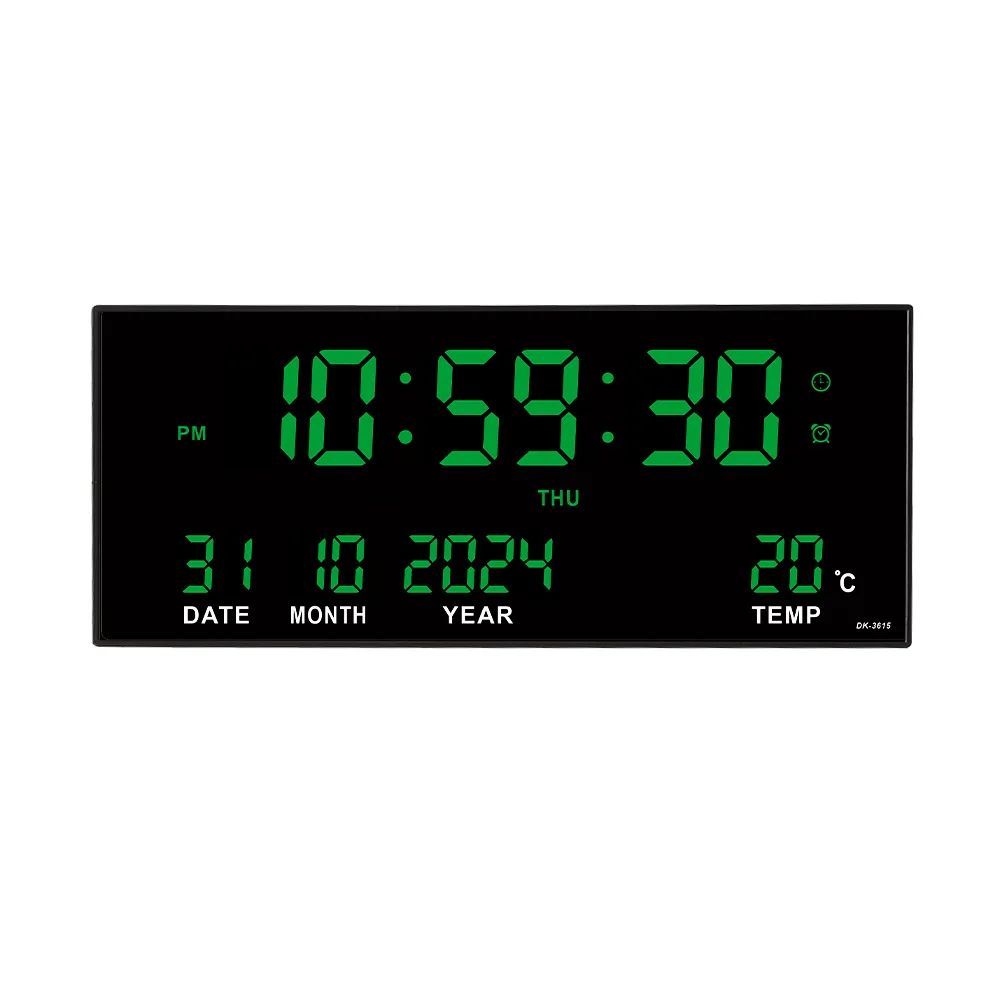 Digital Large Wall Clock Alarm Temperature Date Calendar Display 8 Sets of Alarm Clocks 14'' Electronic LED Clock Plug in Use