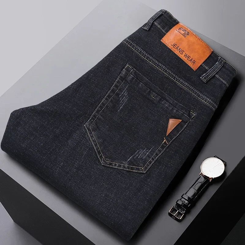 2025New Business Men's Jeans Casual Straight Stretch Fashion Classic Blue Black Work Denim Trousers Male Brand Clothing