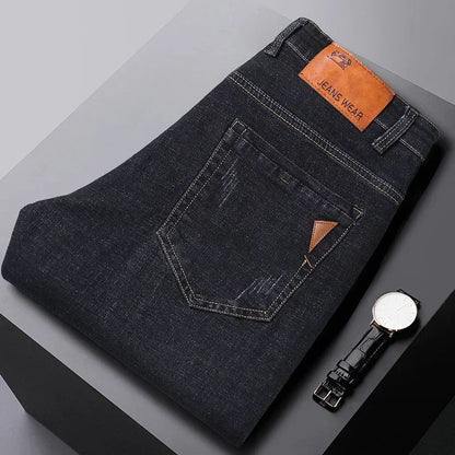 2025New Business Men's Jeans Casual Straight Stretch Fashion Classic Blue Black Work Denim Trousers Male Brand Clothing