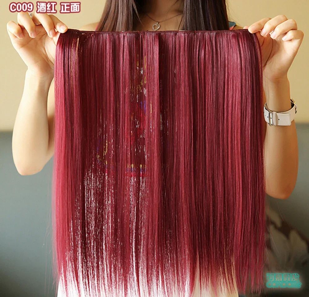 9 Cores Cabelo Sintético Liso Clip de Extensão de Cabelo Vermelho Rosa Branco Peruca Cosplay Cabelo Arco-Íris Natural