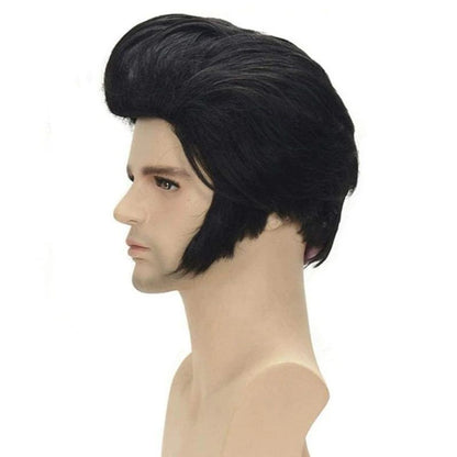 Elvis Presley Wig Glasses Mens Rock Singers Aron Presley Cosplay Wig Party Presley Black Synthetic Hair Wigs