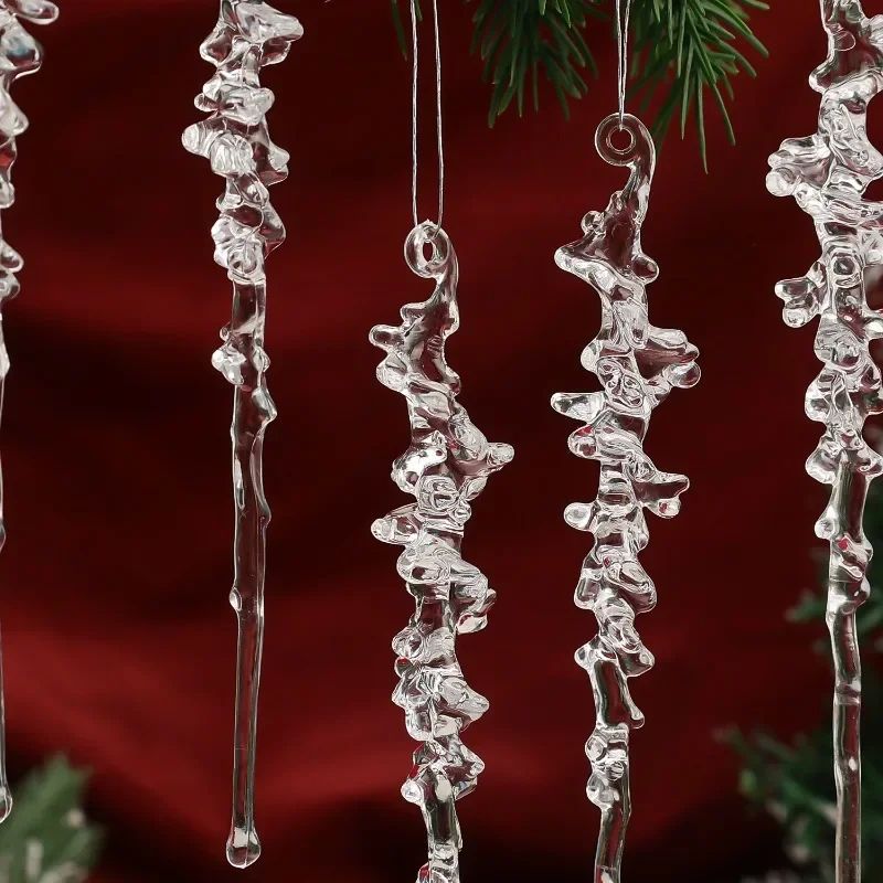 Clear Acrylic Icicle Ornaments Christmas Clear Crystal Icicles Pendants Christmas Tree Hanging Icicles Drop Xmas Wedding Decor