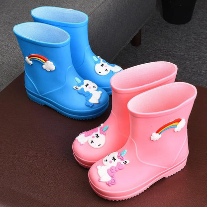 Children's Fleece-Lined Non-Slip Rain Boots For Boys And Girls Cartoon Cute Princess Style Anti-Slip Four Seasons Kids Shoes