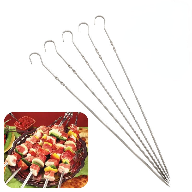 10pcs Meat Round Flat Roast Skewers Stick Stainless Steel BBQ Needle Barbeque Skewers Kitchen Utensils Outdoor Camping Picnic