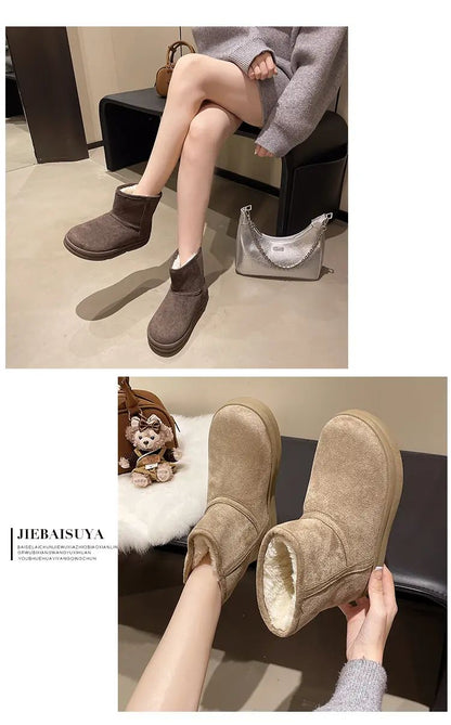 Evshine Winter Mini Snow Boots For Women Plush Lined Warm Suede Snow Boots Comfy Fuzzy Boots Fur Home Ankle Boots Lady Snow Boot