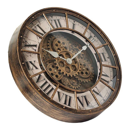 46cm Real Moving Gears Wall Clock Large Industrial Steam Punk Roman Numeral Wall Clock Living Room Home Decoration Quartz Clock