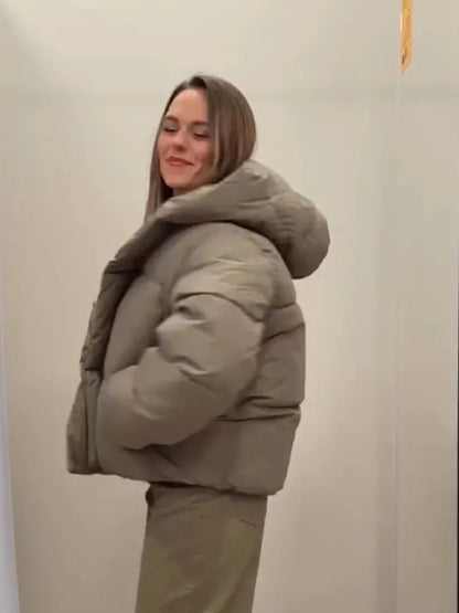 Women's Hooded Cotton Jacket Casual Winter Coat Comfortable Pocket Zipper Button Warm Lady Coats Daily Street Outerwear 2025