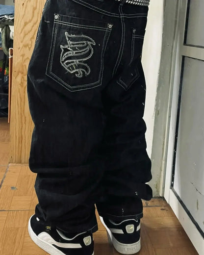 retro y2k gothic lightning graphic jeans wide legs loose loose hip-hop street style men and women fashion clothing