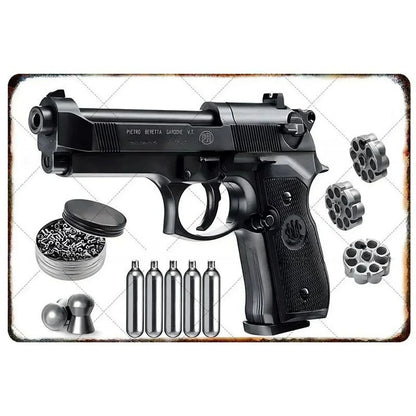 GUNHERO Pistol Metal Wall Signs - Bold Military Style - Perfect Decor for Man Caves, Homes, Bars & Garden Spaces
