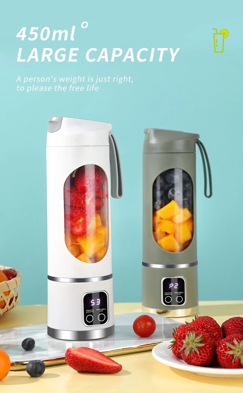 2025 Novo Carregamento Doméstico MINI Triturador de Gelo Elétrico Potente Motor 450ML Grande Capacidade Copo de Suco com Display Digital