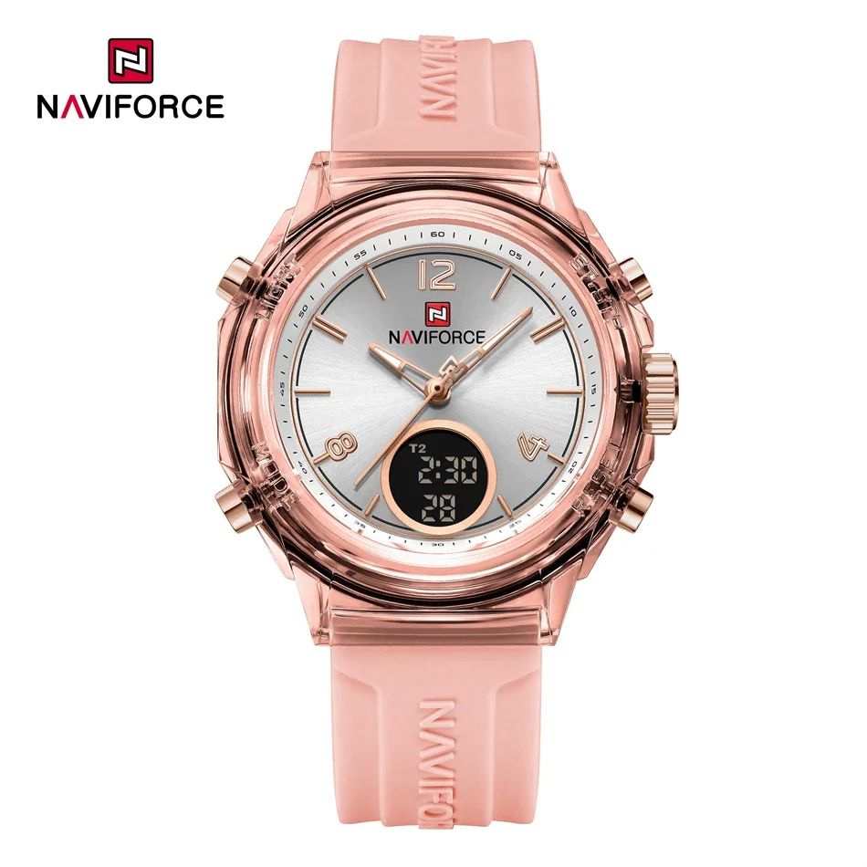 NAVIFORCE Top Brand Women's Watch Outdoor Sports Waterproof Watches Dual Time Display Quartz Wristwatches Rubber Digital Clock
