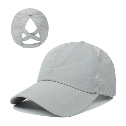 Boné de Beisebol de Verão Cor Sólida Roupa de Golfe Feminina Esporte Lazer Boné Cruzado com Rabo de Cavalo Chapéu de Malha Secagem Rápida Meio-Oco Boné Masculino com Aba Curva