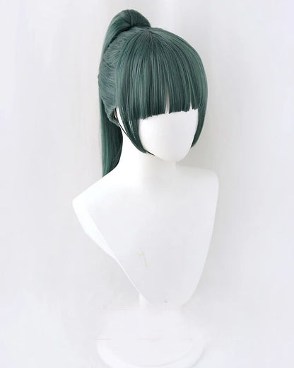 High Quality Maki Zenin Cosplay Wig Jujutsu Kaisen 60cm Dark Green Heat Resistant Synthetic Hair Anime Cosplay Wigs + Glasses