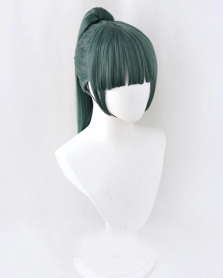 High Quality Maki Zenin Cosplay Wig Jujutsu Kaisen 60cm Dark Green Heat Resistant Synthetic Hair Anime Cosplay Wigs + Glasses