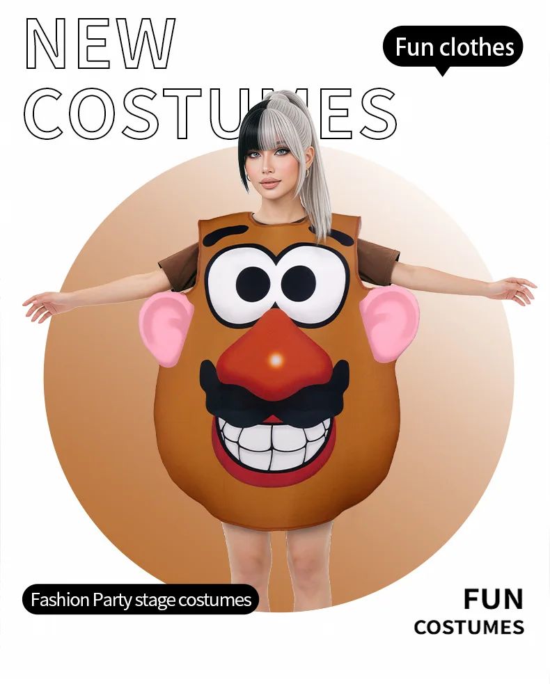 Funny Potato Head Costume Mr. and Mrs. Potato Head Matching Outfit Halloween Cosplay Tunic Couple Carnival Party Disguise Wear