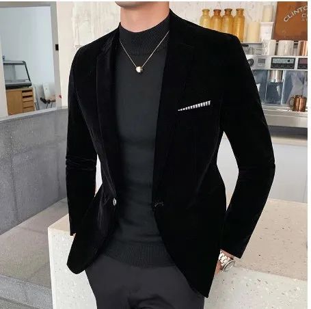 Mens Blazer Men's Fashion Business Corduroy Shirt Gentleman British Style Casual Slim-fit Wedding Work  Mens Blazer Jacket  5XL
