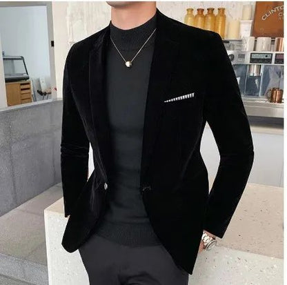 Mens Blazer Men's Fashion Business Corduroy Shirt Gentleman British Style Casual Slim-fit Wedding Work  Mens Blazer Jacket  5XL