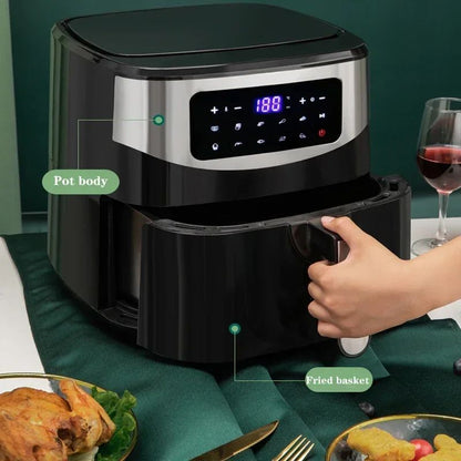 Atualizar Fritadeira Elétrica Doméstica de 1600W, 8L, com Painel Touch Screen, Capacidade para Pizza, Fritadeira sem Óleo e sem Sal, Panela Elétrica Touch Screen