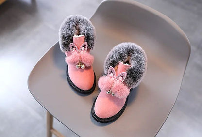Winter Girls Boots Princess Snow Boots Leather Sport Shoes For Girl Children Warm Boots Fashion Soft Bottom Kids Sneakers