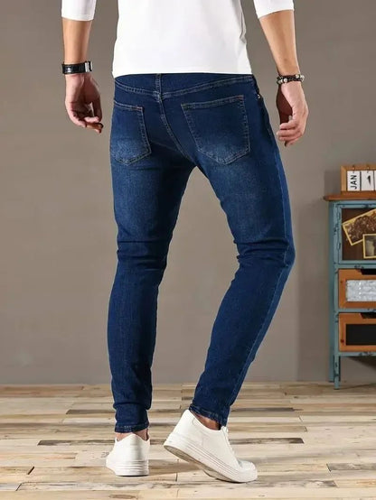 Calça Jeans Masculina Skinny Stretch Cores Sólidas Preto Azul Primavera Luxo Rua Harajuku Hip-Hop Calças Justas Marca
