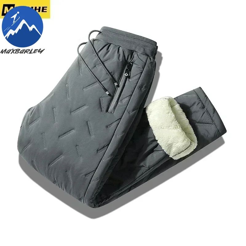 Calça Masculina de Inverno 8GG Grossa Acolchoada de Pluma Calça Esportiva Masculina de Alta Qualidade com Cordão Calça Jogger Masculina para Exterior Lazer Solta Acolchoada de Pluma