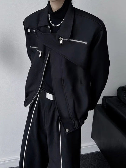 Yamamoto Dark Style Asymmetrical Design Short Lapel Zipper Deconstruction High-end Flying Jacket Jacket for Men