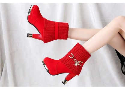 Sapatos femininos de salto agulha super alto com plataforma, sapatos de salto alto, scarpins femininos, botas de tornozelo de camurça bico fino para mulheres, botas de salto grosso NOVO