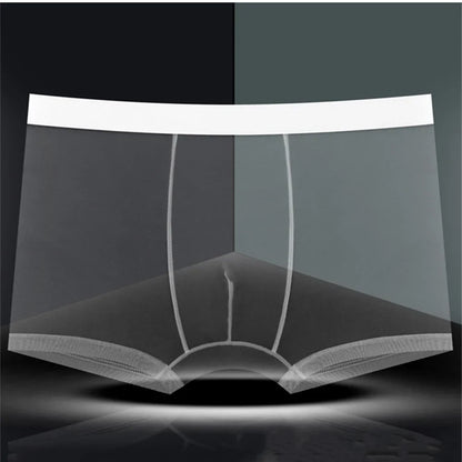 Men Transparent Boxers Bulge Ice Silk See Through Underpants Sexy Mid Waist Panties Lingerie Intimates